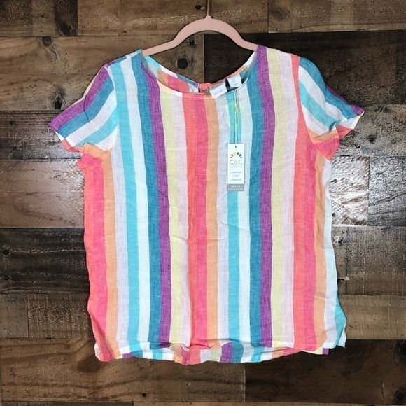 C&C California 100% linen top striped colorful boho - Picture 3 of 7